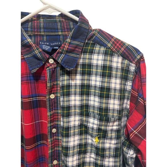 VTG Polo Ralph Lauren Shirt Men'd M/L Button Down Patchwork Plaid Lightweight - Picture 2 of 7